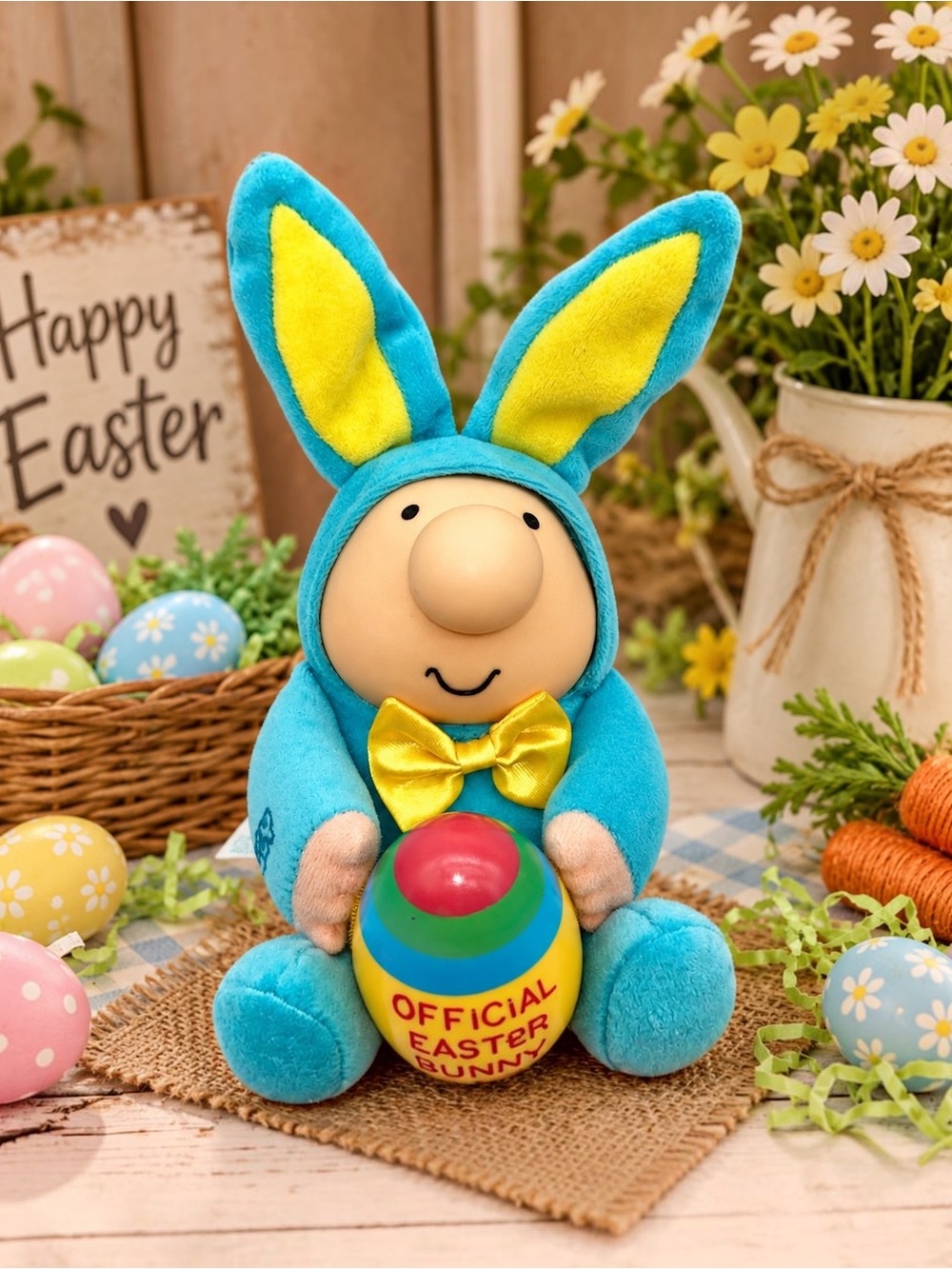 Vintage 1998 Tom Wilson Ziggy Easter Bunny Doll Plush Teal Suit Egg 8”
